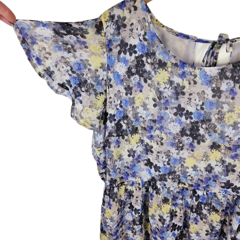 Lucky Brand Floral Short-Sleeve Peplum Top in Lavender, Yellow, Cream - Picture 4 of 8